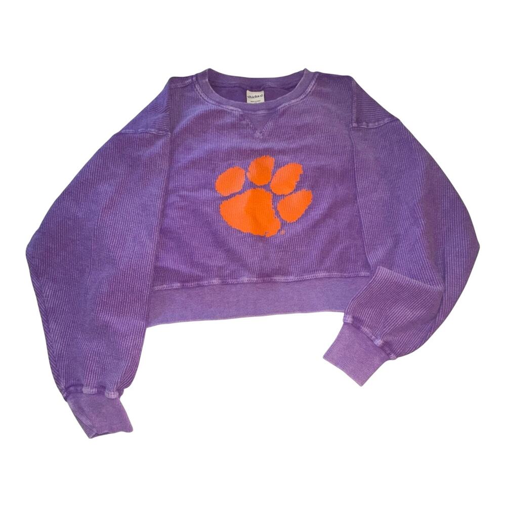 Chicka-d Clemson Tigers Purple Cropped oversized Size Medium Ribbed Pullover